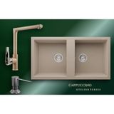 Real Stone Cappuccino Atelier 97x52 cm Çift Gözlü Granit Evye ve Tek Gövdeli Batarya Seti - Kahverengi - Çift Gözlü - 97 cm
