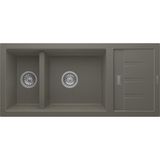 Real Stone Realstone Artemis P024 Damlalıklı Granit Evye Çift Göz Mutfak Evyesi - Realstone P024 Artemis Gri - Çift Gözlü