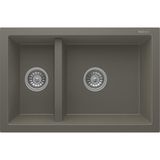 Real Stone Realstone Bergama P018 Granit Evye 770X530 mm Damlalıksız Çift Göz Mutfak Evyesi - Realstone 018 Bergama Gri - Çift Gözlü - 77x53 cm