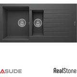 Real Stone Realstone P005 Troya 1.5 Göz Damlalıklı Granit Evye 1000x500 mm Siyah