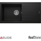 Real Stone Realstone P010 Assos Damlalıklı Granit Evye 760x435 mm Siyah