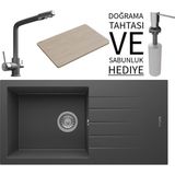 Real Stone Realstone P011 Assos 86 Xl Granit Eviye & Abant Arıtmalı Batarya Seti (+ Sabunluk ve Bambu Tahta Hediyeli) - Antrasit - Tek Gözlü - 86 cm