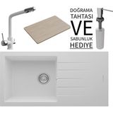 Real Stone Realstone P011 Assos 86 Xl Granit Eviye & Abant Arıtmalı Batarya Seti (+ Sabunluk ve Bambu Tahta Hediyeli) - Beyaz - Tek Gözlü - 86 cm