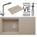 Real Stone Realstone P011 Assos 86 Xl Granit Eviye & Abant Arıtmalı Batarya Seti (+ Sabunluk ve Bambu Tahta Hediyeli) - Cappuccino - Kahverengi - Tek Gözlü - 86 cm