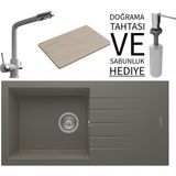 Real Stone Realstone P011 Assos 86 Xl Granit Eviye & Abant Arıtmalı Batarya Seti (+ Sabunluk ve Bambu Tahta Hediyeli) - Gri - Tek Gözlü - 86 cm