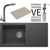 Real Stone Realstone P011 Assos 86 Xl Granit Eviye & Sümela Batarya Seti (+ Bambu Tahta ve Sabunluk Hediyeli) - Antrasit - Tek Gözlü - 86 cm