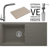 Real Stone Realstone P011 Assos 86 Xl Granit Eviye & Sümela Batarya Seti (+ Bambu Tahta ve Sabunluk Hediyeli) - Gri - Tek Gözlü - 86 cm