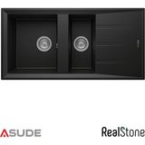 Real Stone Realstone P013 Salda 1.5 Göz Damlalıklı Granit Evye 1000x500 mm Siyah