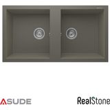Real Stone Realstone P019 Nemrut Çift Göz Granit Evye 970x520 mm Gri