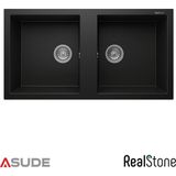 Real Stone Realstone P019 Nemrut Çift Göz Granit Evye 970x520 mm Siyah