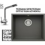 Real Stone Realstone Steep 50 Antrasit Granit Evye & Abant Krom Batarya Seti - Tek Gözlü - 40 cm