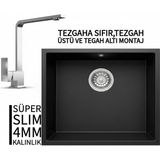 Real Stone Realstone Steep 50 Antrasit Granit Evye & Göksu Krom Batarya Seti - Tek Gözlü - 40 cm