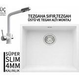 Real Stone Realstone Steep 50 Beyaz Granit Evye & Abant Beyaz Uyumlu Batarya Seti - Tek Gözlü - 40 cm