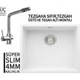 Real Stone Realstone Steep 50 Beyaz Granit Evye & Abant Krom Batarya Seti - Tek Gözlü - 40 cm