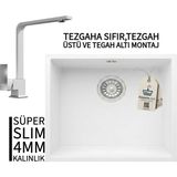 Real Stone Realstone Steep 50 Beyaz Granit Evye & Göksu Beyaz Uyumlu Batarya Seti - Tek Gözlü - 40 cm