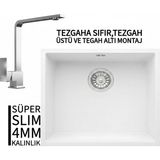 Real Stone Realstone Steep 50 Beyaz Granit Evye & Göksu Krom Batarya Seti - Tek Gözlü - 40 cm