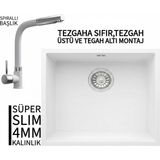Real Stone Realstone Steep 50 Beyaz Granit Evye & Sümela Beyaz Uyumlu Batarya Seti - Tek Gözlü - 40 cm