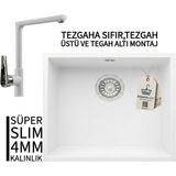 Real Stone Realstone Steep 50 Beyaz Granit Evye & Vesta Beyaz Uyumlu Batarya Seti - Tek Gözlü - 40 cm