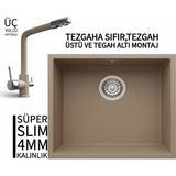 Real Stone Realstone Steep 50 Cappuccino Granit Evye & Abant Cappuccino Uyumlu Batarya Seti - Kahverengi - Tek Gözlü - 40 cm