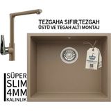 Real Stone Realstone Steep 50 Cappuccino Granit Evye & Vesta Cappuccino Uyumlu Batarya Seti - Kahverengi - Tek Gözlü - 40 cm