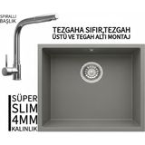 Real Stone Realstone Steep 50 Gri Granit Evye & Sümela Krom Batarya Seti - Tek Gözlü - 40 cm