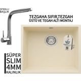 Real Stone Realstone Steep 50 Krem Granit Evye & Sümela Krom Batarya Seti - Tek Gözlü - 40 cm