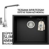 Real Stone Realstone Steep 50 Siyah Granit Evye & Göksu Krom Batarya Seti - Tek Gözlü - 40 cm