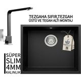 Real Stone Realstone Steep 50 Siyah Granit Evye & Göksu Siyah Uyumlu Batarya Seti - Tek Gözlü - 40 cm