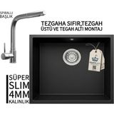 Real Stone Realstone Steep 50 Siyah Granit Evye & Sümela Krom Batarya Seti - Tek Gözlü - 40 cm