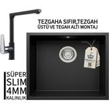 Real Stone Realstone Steep 50 Siyah Granit Evye & Vesta Siyah Uyumlu Batarya Seti - Tek Gözlü - 40 cm