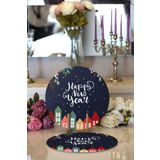 RealHomes 10103 2'li Happy New Year Tasarımlı Dijital Baskılı Dekoratif Yuvarlak Supla ve Servis Altlığı