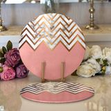 RealHomes 2 34x34 cm 1 Gold ve Pembe Renkli Mermer Desenli Modern Yuvarlak Servis Altlığı Supla
