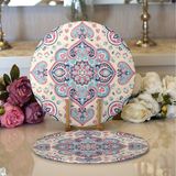 RealHomes 2 34x34 cm Renkli 1 Damask Desen Motifli Modern Yuvarlak Servis Altlığı Supla