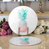 RealHomes 2 34x34 cm Renkli 1 Mavi Ananas Dijital Baskılı Modern Yuvarlak Servis Altlığı Supla