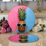 RealHomes 2 34x34 cm Renkli 1 Mavi Pembe Ananas Desenli Modern Yuvarlak Servis Altlığı Supla
