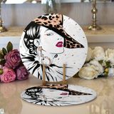 RealHomes 2 34x34 cm Renkli 1 Şapkalı Fashion Girl Desenli Modern Yuvarlak Servis Altlığı Supla