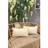 RealHomes 2'li Handmade Natural%100 Organik Pamuklu 4 Kenar Püsküllü Dikdörtgen Kırlent Kılıfı Seti