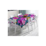 RealHomes 3366 Mavi Zeminli Geometrik Çiçekler Modern Tasarımlı Leke Tutmaz 140x140 cm Masa Örtüsü