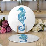 RealHomes 34x34 cm 2'li Beyaz Zemin Üzerinde Renkli Deniz Kestanesi Desenli Yuvarlak Servis Altlığı Supla