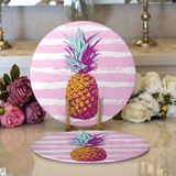 RealHomes 34x34 cm 2'li Canlı Renkli Ananas Motifli Dijital Baskılı Modern Yuvarlak Servis Altlığı Supla