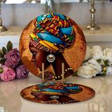 RealHomes 34x34 cm Renkli 2'li African Woman Çizimli Dijital Baskılı Modern Yuvarlak Servis Altlığı Supla
