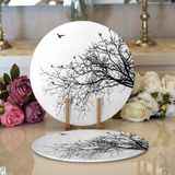 RealHomes 34x34 cm Renkli 2'li Ağaç Dalı Kuş Tasarımlı Dijital Baskılı Modern Yuvarlak Servis Altlığı Supla