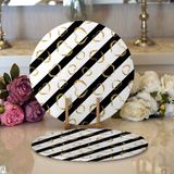RealHomes 34x34 cm Renkli 2'li Beyaz Zemin Üzerinde Gold Detaylı Kalp Desenli Modern Yuvarlak Servis Altlığı Supla