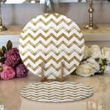 RealHomes 34x34 cm Renkli 2'li Beyaz Zeminde Gold Zigzag Desenli Dijital Baskılı Modern Yuvarlak Servis Altlığı Supla