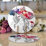 RealHomes 34x34 cm Renkli 2'li Fashion Girl Şapka Özel Tasarım Dijital Baskılı Modern Yuvarlak Servis Altlığı Supla