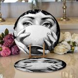 RealHomes 34x34 cm Renkli 2'li Fornasetti Özel Tasarım Dijital Baskılı Modern Yuvarlak Servis Altlığı Supla