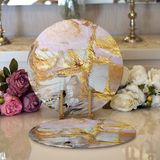 RealHomes 34x34 cm Renkli 2'li Gold Detaylı Soyut Çizimli Dijital Baskılı Modern Yuvarlak Servis Altlığı Supla