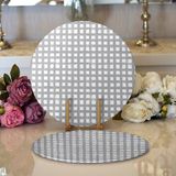RealHomes 34x34 cm Renkli 2'li Gri Zeminde Geometrik Kare Motifli Modern Yuvarlak Servis Altlığı Supla