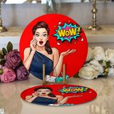 RealHomes 34x34 cm Renkli 2'li Kırmızı Zeminli Popart Wow Desenli Modern Yuvarlak Servis Altlığı Supla