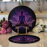 RealHomes 34x34 cm Renkli 2'li Pembe Neon Motifli Uzak Doğu Yoga Desenli Modern Yuvarlak Servis Altlığı Supla